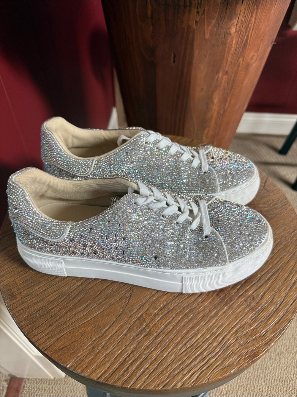 Betsey Johnson Silver Crystal Embellished Lace-Up Sneakers
